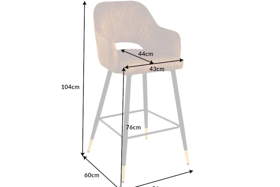 Design Barhocker PARIS senfgelb Samt mit Lehne Metall schwarz gold Ziersteppung