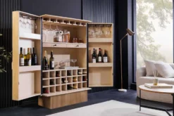 Design Barschrank ART DECO 140cm weiß gekälkt Mangoholz 3D-Front