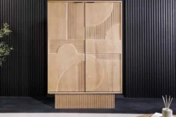Design Barschrank ART DECO 140cm weiß gekälkt Mangoholz 3D-Front