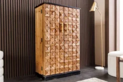 Design Barschrank BODEGA 120cm natur Pinienholz mit 3D-Front und Flaschenregal