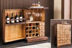 Design Barschrank BODEGA 90cm natur Pinienholz Weinregal Glashalter Schubladen