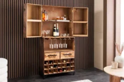 Design Barschrank BODEGA 160cm natur Pinienholz Weinregal Glashalter Schubladen