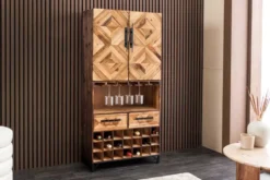 Design Barschrank BODEGA 160cm natur Pinienholz Weinregal Glashalter Schubladen