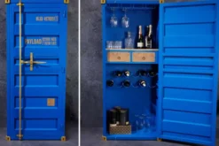 Design Barschrank Container GLOBETROTTER 180cm blau Weinregal Upcycling