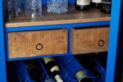 Design Barschrank Container GLOBETROTTER 180cm blau Weinregal Upcycling