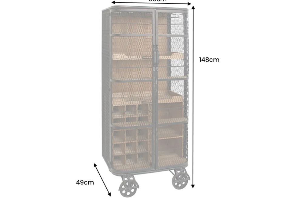 Design Barschrank LOFT 150cm natur Pinienholz Metall mit Flaschenregal