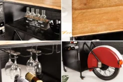 Design Bartisch EASY RIDER 230cm weiß rot schwarz Mangoholz Motorrad Upcycling