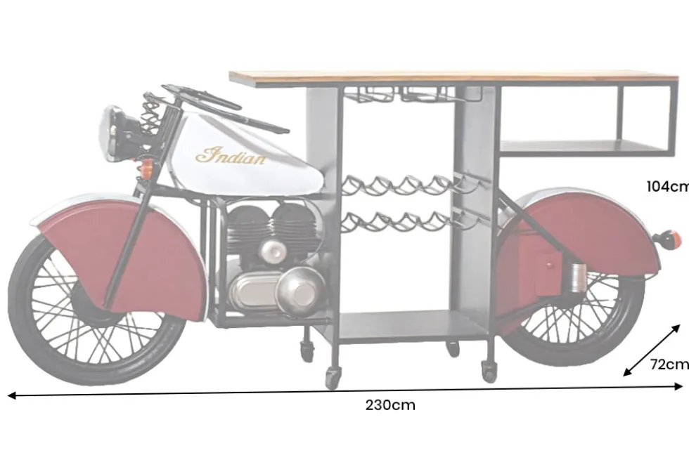 Design Bartisch EASY RIDER 230cm weiß rot schwarz Mangoholz Motorrad Upcycling