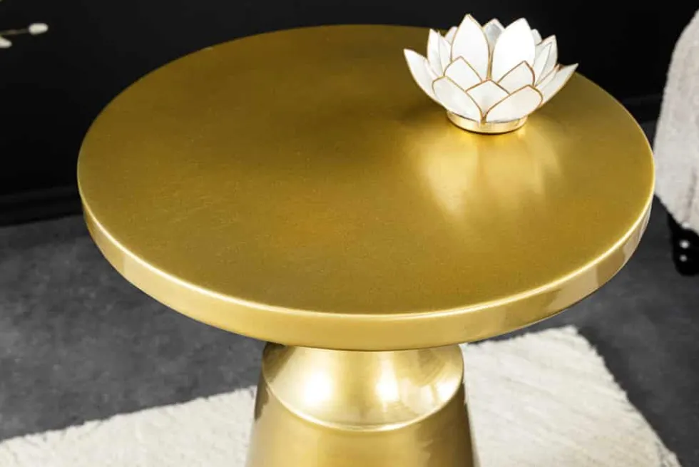 Design Beistelltisch ABSTRACT 60cm gold Metall gebürstet Patina Handarbeit rund Säulentisch