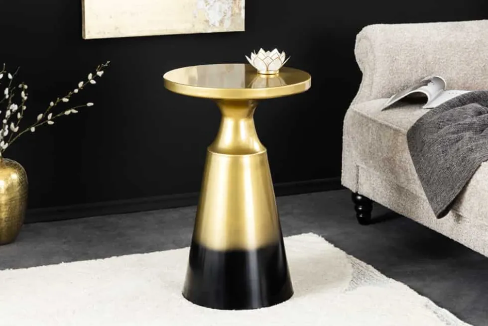 Design Beistelltisch ABSTRACT 60cm gold Metall gebürstet Patina Handarbeit rund Säulentisch