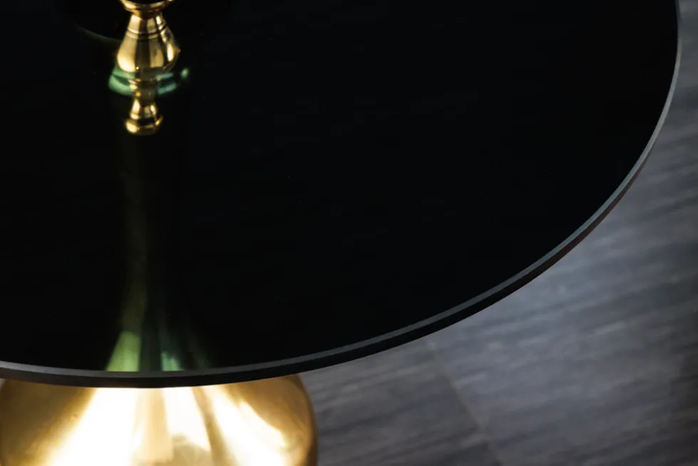 Design Beistelltisch ABSTRACT 45cm gold Metall schwarze Glasplatte handmade rund