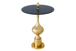 Design Beistelltisch ABSTRACT 45cm gold Metall schwarze Glasplatte handmade rund