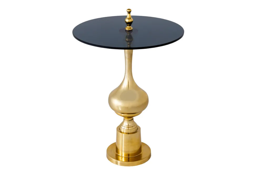 Design Beistelltisch ABSTRACT 45cm gold Metall schwarze Glasplatte handmade rund