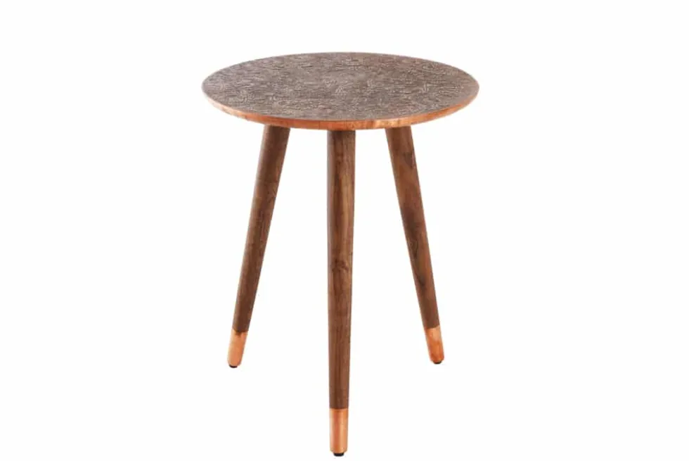 Design Beistelltisch ALCAZAR 50cm antik kupfer Metall Mangoholz Handarbeit rund