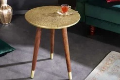 Design Beistelltisch ALCAZAR 50cm antik gold Metall Mangoholz Handarbeit rund