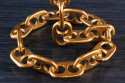 Design Beistelltisch CHAINS 55cm gold Mangoholz handmade Metall rund Kettengestell massiv