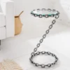 Design Beistelltisch CHAINS 35cm silber handmade Metall rund Glasplatte Kettengestell