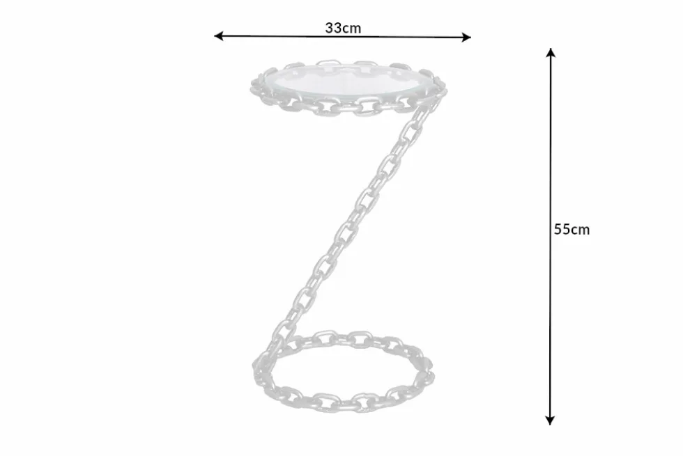 Design Beistelltisch CHAINS 35cm silber handmade Metall rund Glasplatte Kettengestell
