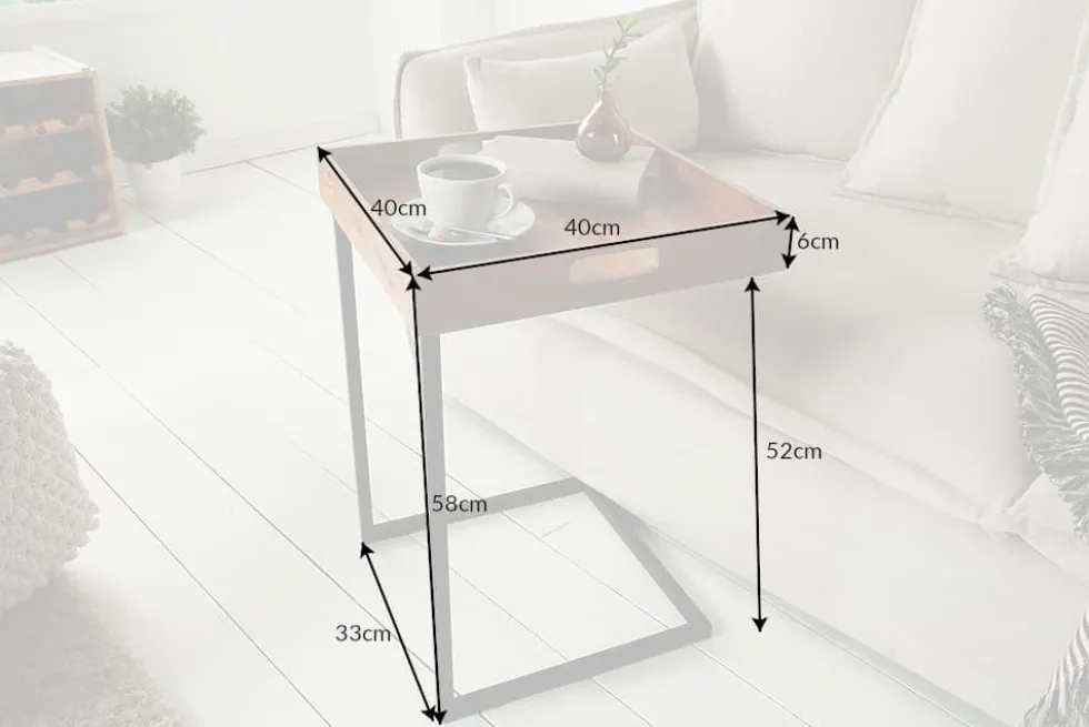 Design Beistelltisch CIANO 40cm Akazie Massivholz schwarz Tablett-Tisch