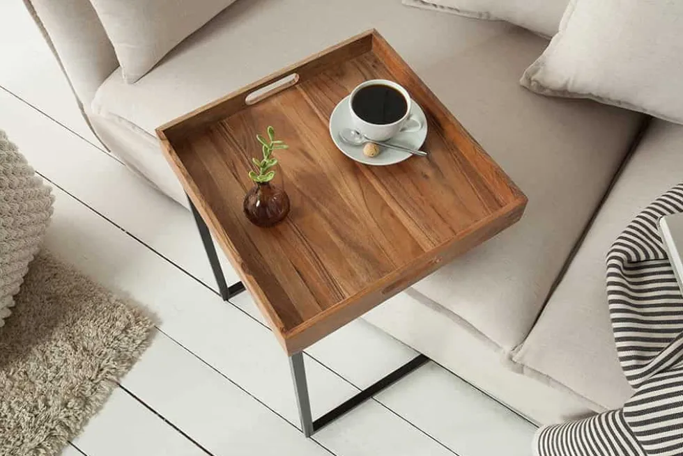 Design Beistelltisch CIANO 40cm Akazie Massivholz schwarz Tablett-Tisch