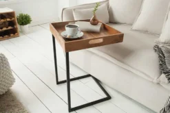 Design Beistelltisch CIANO 40cm Akazie Massivholz schwarz Tablett-Tisch