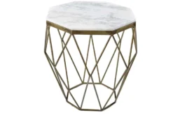 Design Beistelltisch DIAMOND 50cm weiß Marmor messing Metall