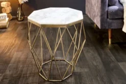 Design Beistelltisch DIAMOND 50cm weiß Marmor messing Metall