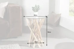 Design Beistelltisch DRIFTWOOD 40cm Teakholz mit Glasplatte rund Couchtisch