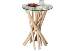 Design Beistelltisch DRIFTWOOD 40cm Teakholz mit Glasplatte rund Couchtisch