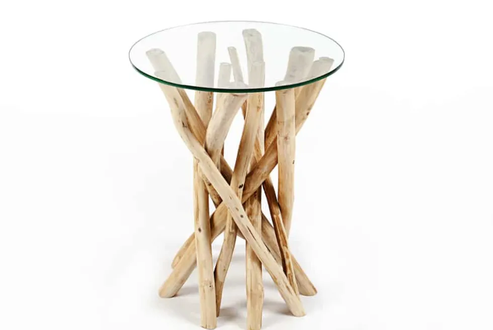 Design Beistelltisch DRIFTWOOD 40cm Teakholz mit Glasplatte rund Couchtisch