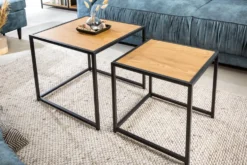 Design Beistelltische 2er Set SLIM LINE 50cm Wildeiche schwarz Industrial Stil
