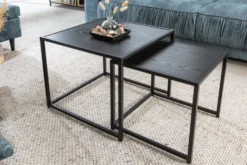 Design Beistelltische 2er Set SLIM LINE 50cm Esche schwarz Industrial Stil