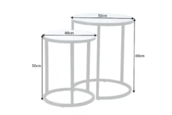 Design Beistelltisch ELEGANCE 2er Set weiß rund Kristallglas mit Marmor-Dekor schwarzes Gestell