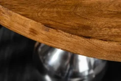Design Beistelltisch EXTRAVAGANCIA 60cm Mangoholz massiv rund Metall Säulenfuß silber