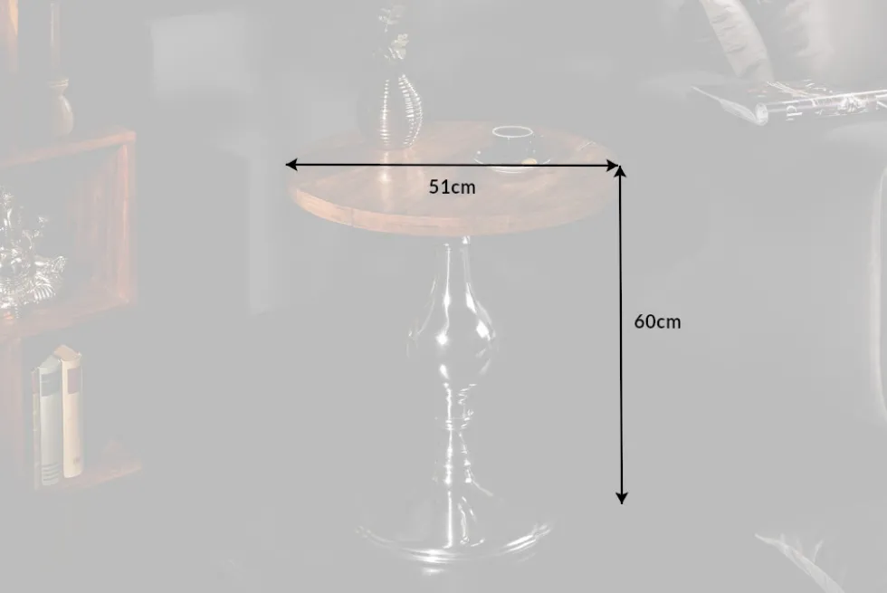 Design Beistelltisch EXTRAVAGANCIA 60cm Mangoholz massiv rund Metall Säulenfuß silber