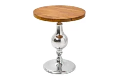 Design Beistelltisch EXTRAVAGANCIA 60cm Mangoholz massiv rund Metall Säulenfuß silber