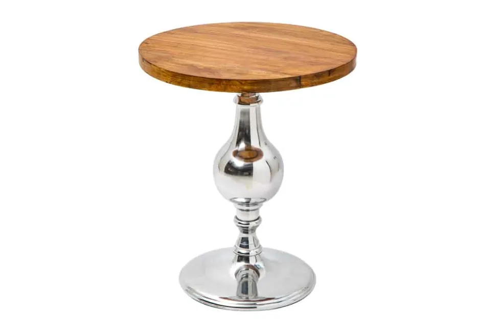 Design Beistelltisch EXTRAVAGANCIA 60cm Mangoholz massiv rund Metall Säulenfuß silber