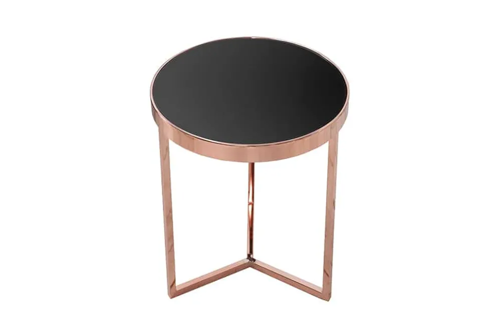 Design Beistelltisch Original ASTRO 50cm kupfer Metall schwarze Glasplatte Couchtisch rund