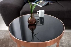 Design Beistelltisch Original ASTRO 50cm kupfer Metall schwarze Glasplatte Couchtisch rund