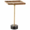 Design Beistelltisch TRAYFUL 55cm natur Akazie Massivholz schwarzer Marmorfuß gold Metall