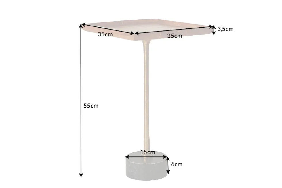 Design Beistelltisch TRAYFUL 55cm natur Akazie Massivholz schwarzer Marmorfuß gold Metall