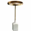 Design Beistelltisch TRAYFUL 60cm antik gold weißer Marmorfuß handmade rund