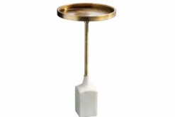Design Beistelltisch TRAYFUL 60cm antik gold weißer Marmorfuß handmade rund