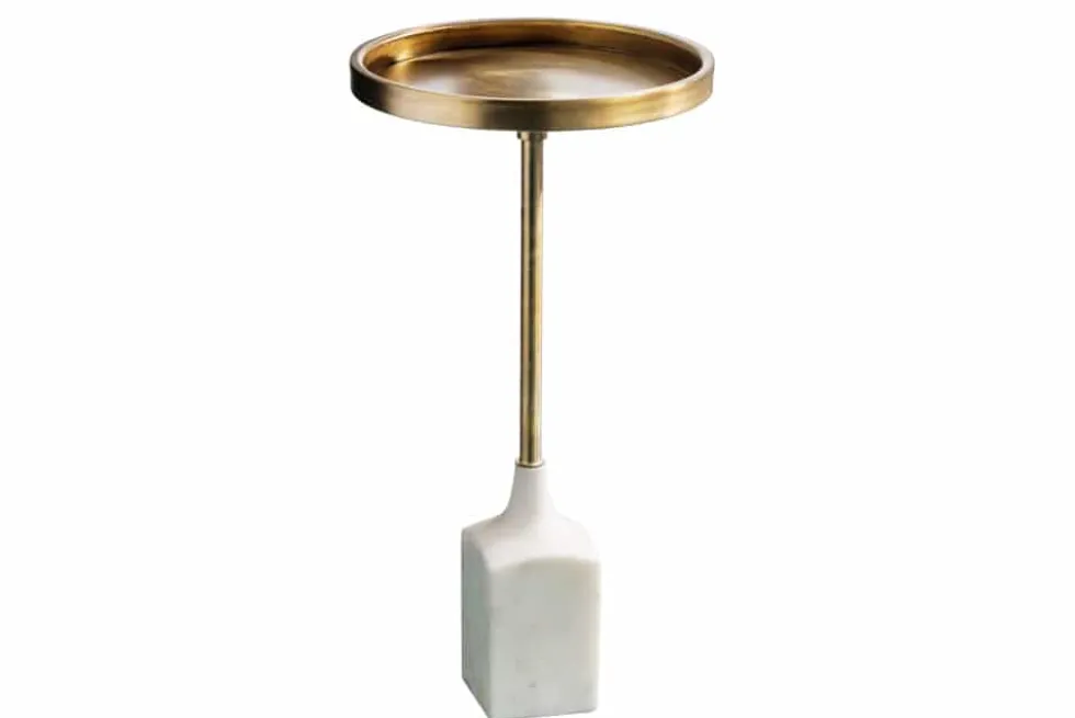 Design Beistelltisch TRAYFUL 60cm antik gold weißer Marmorfuß handmade rund