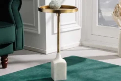 Design Beistelltisch TRAYFUL 60cm antik gold weißer Marmorfuß handmade rund