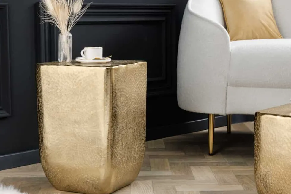 Design Beistelltisch UNIT 45cm gold Hammerschlag handmade Metall Aluminium
