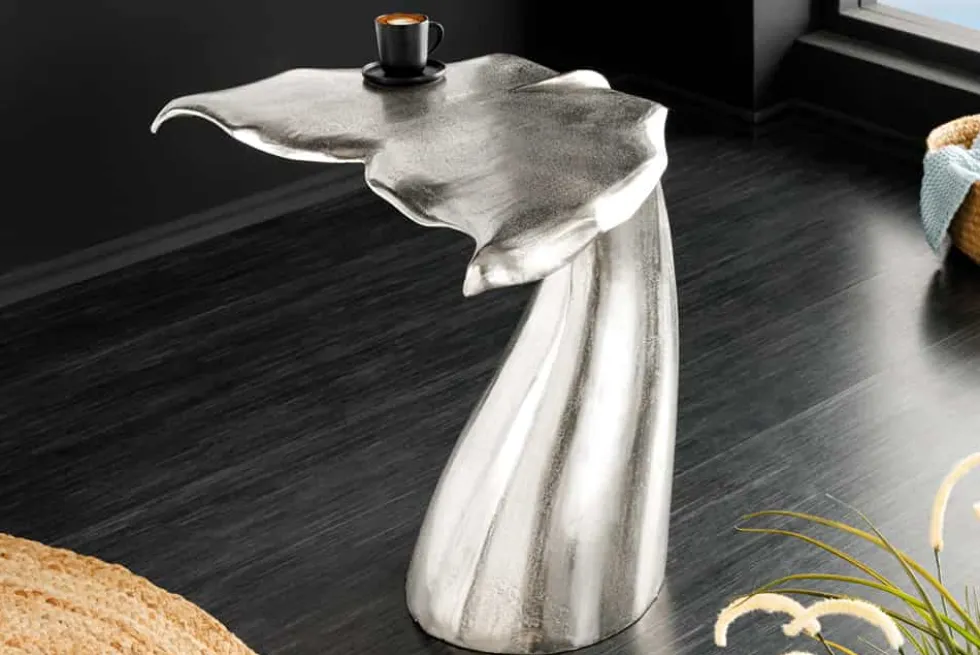 Design Beistelltisch WILDLIFE Walflosse 60cm silber Metall handmade