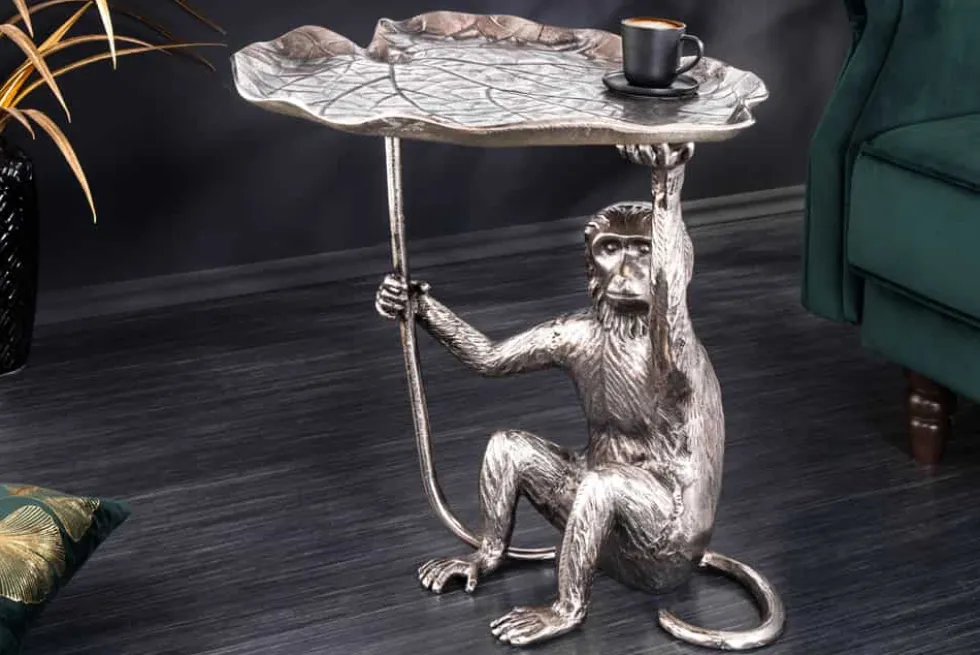 Design Beistelltisch WILDLIFE MONKEY 60cm silber Metall handmade