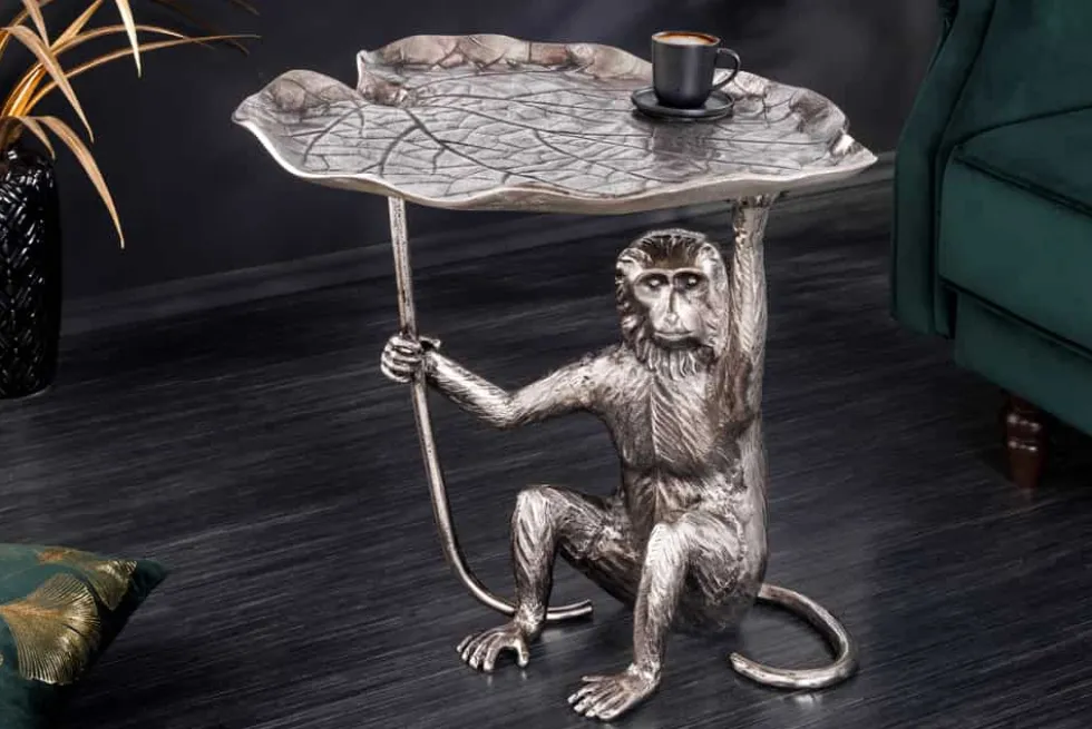 Design Beistelltisch WILDLIFE MONKEY 60cm silber Metall handmade