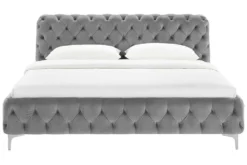 Design Bett MODERN BAROCK 160x200cm grau Samt Chesterfield Doppelbett